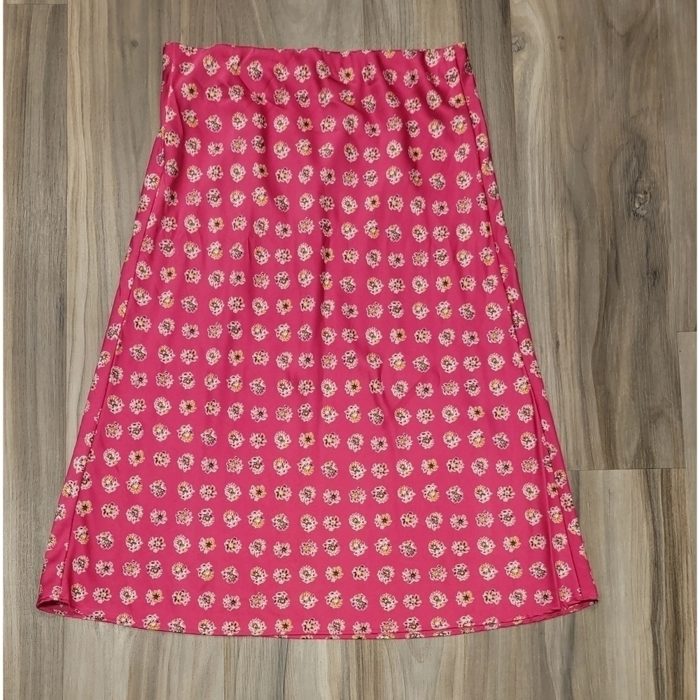 LOFT Pink Floral Midi Skirt